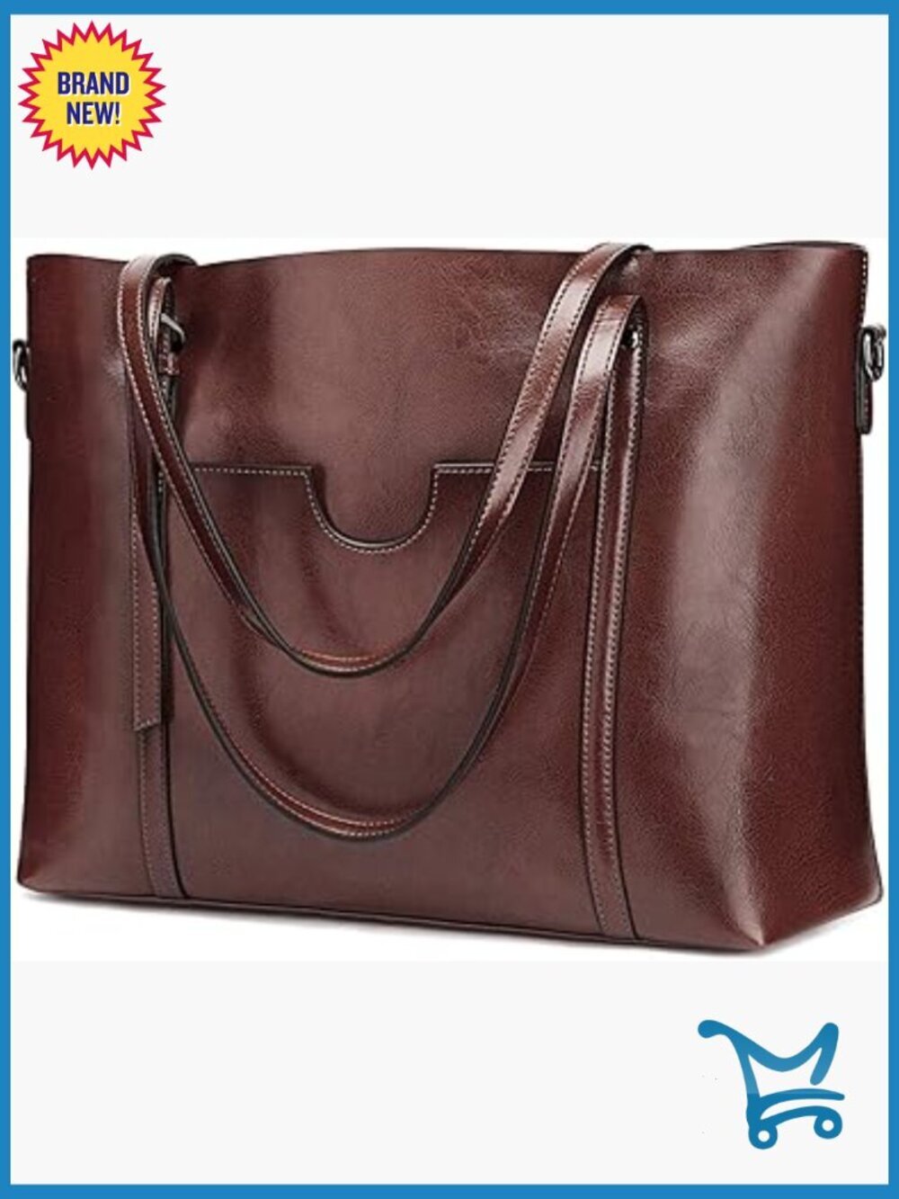 Genuine Leather Top Handle Satchel Tote Bag with Detachable Shoulder Strap
